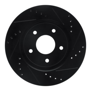 Nissan Rogue Brake Rotor (1) - Front Right - R1 Concepts - Drilled & Slotted - Black - `07-`15